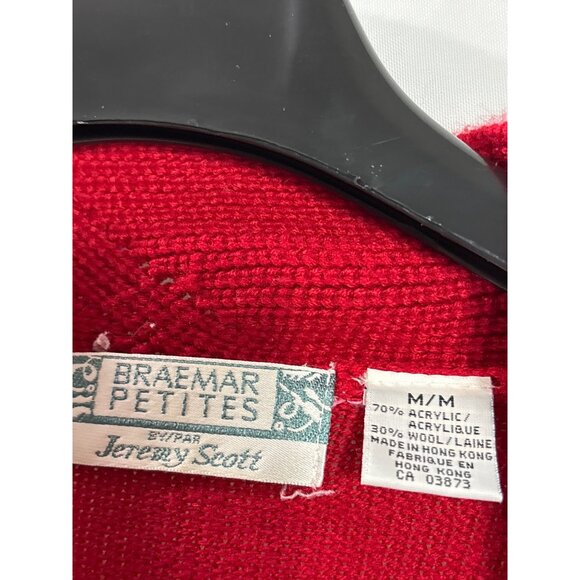 Braemar Petites By Jeremy Scott Red Acrylic Wool Blend Cardigan M Shoulder Pads - Picture 5 of 6